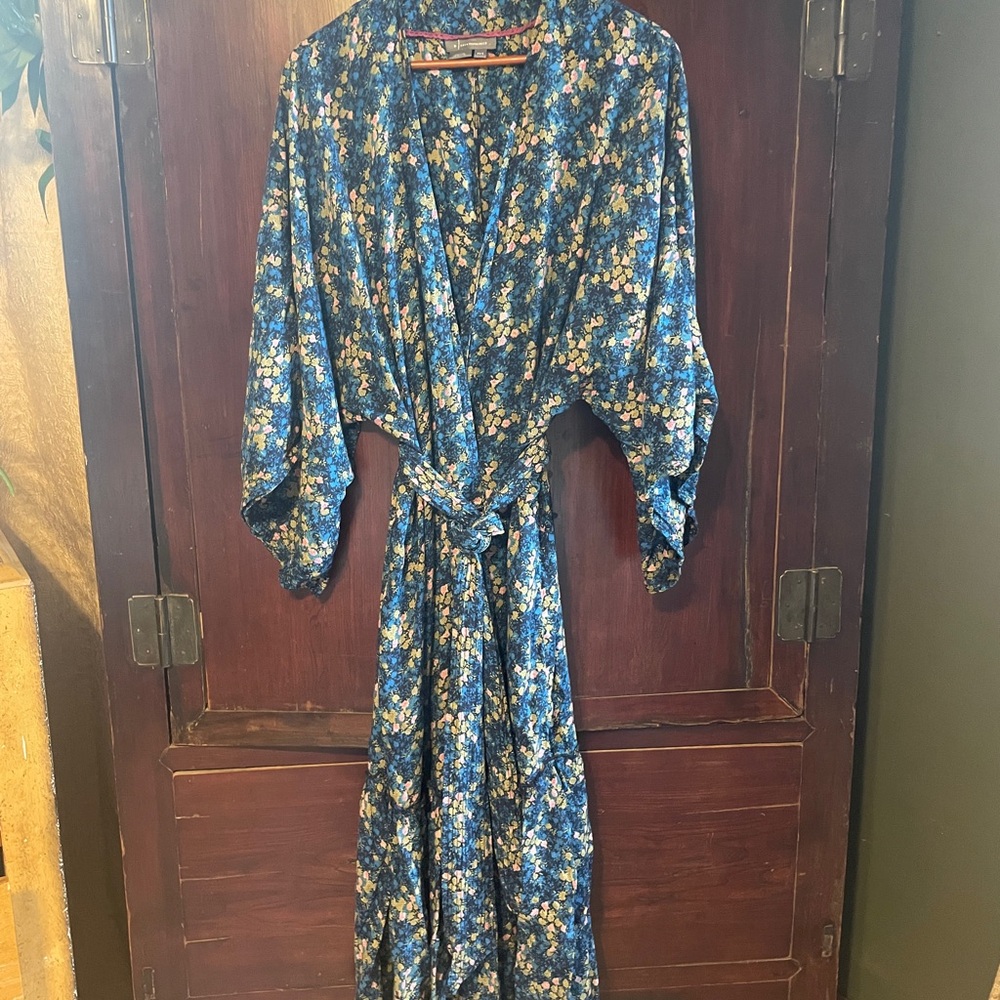 Anthropologie Floral Blue Kimono Wrap Dress